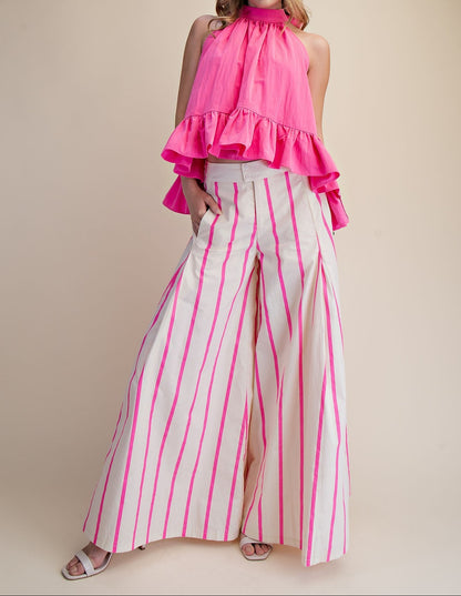 High Waist Wide-leg Pop Color Stripe Pants