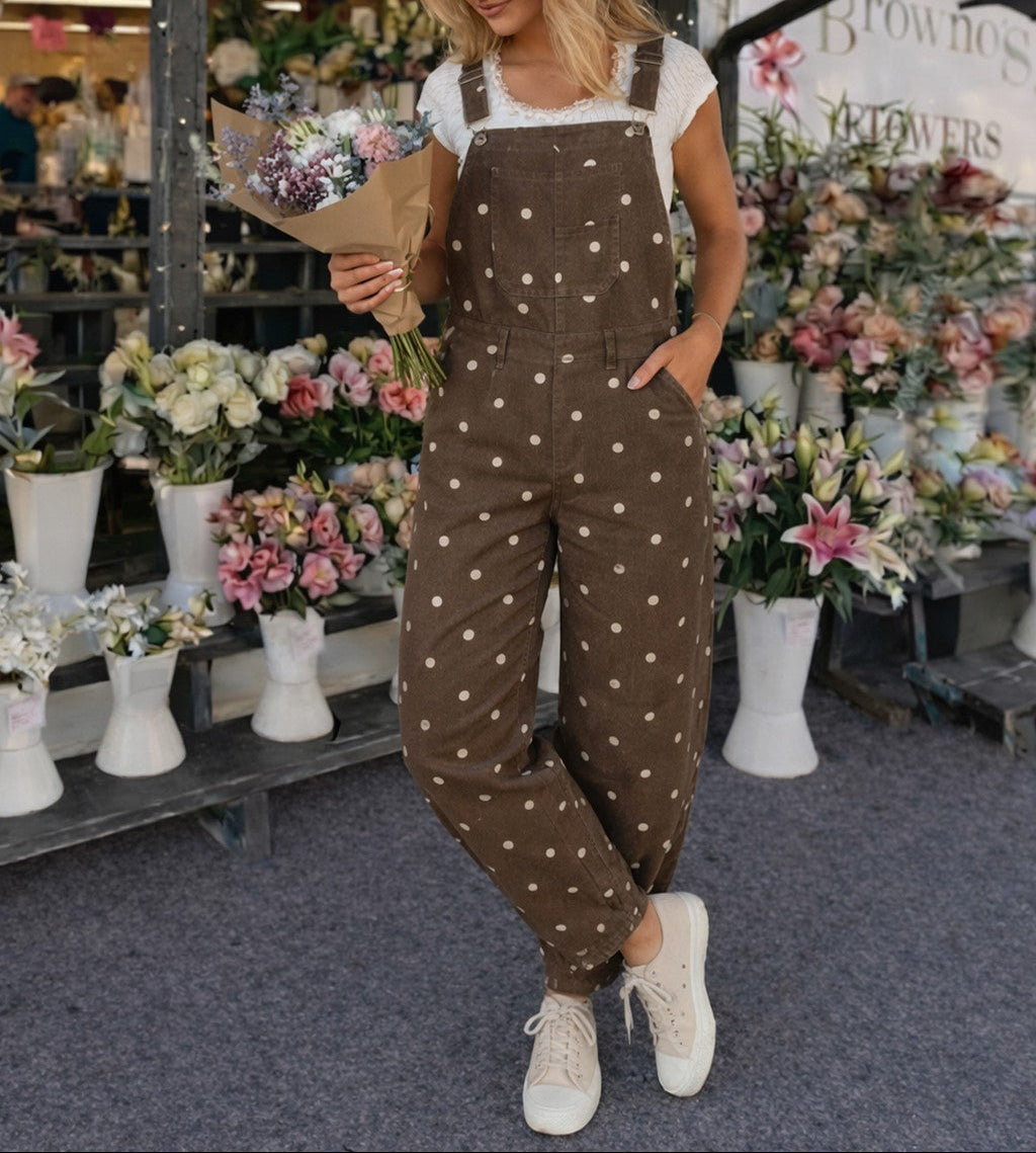 Polka Dot Printed Twill Overall - Brazos Avenue Market 
