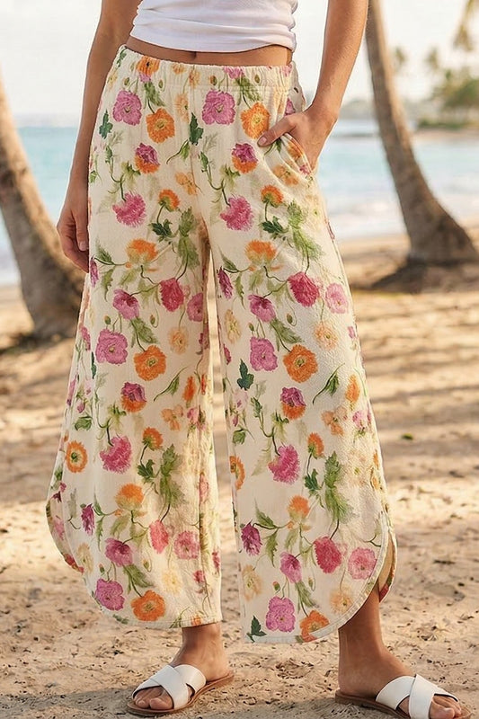 Floral Tulip Washed Denim Relaxed Fit Pants