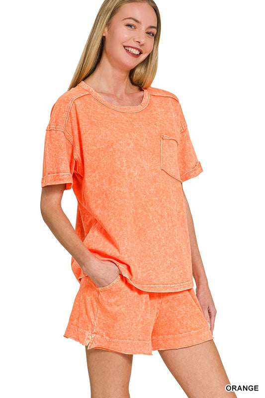 Halo Snow Washed Top & Shorts Set - Brazos Avenue Market 