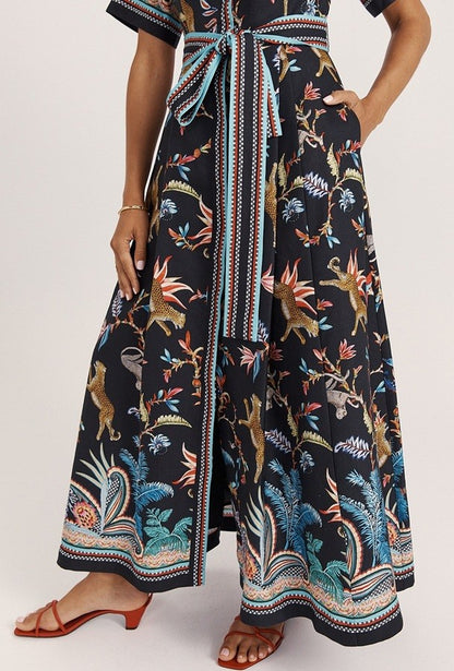 Printed Short Sleeve Midi Shirt Dress