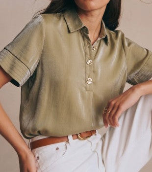 Metallic Effect Olive Short Sleeve Top