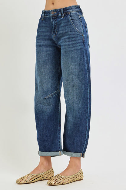 Risen Jeans - Slouchy Crop Barrel Cuffed Jeans