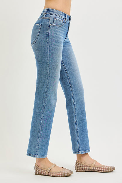 Risen Stretch Mid Rise Ankle Straight Jean