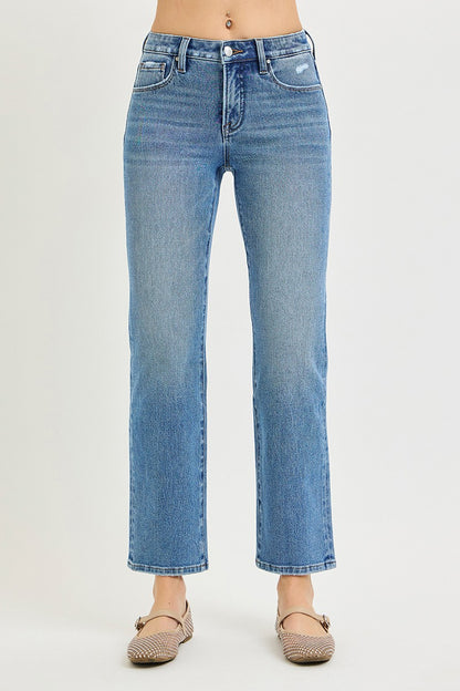 Risen Stretch Mid Rise Ankle Straight Jean