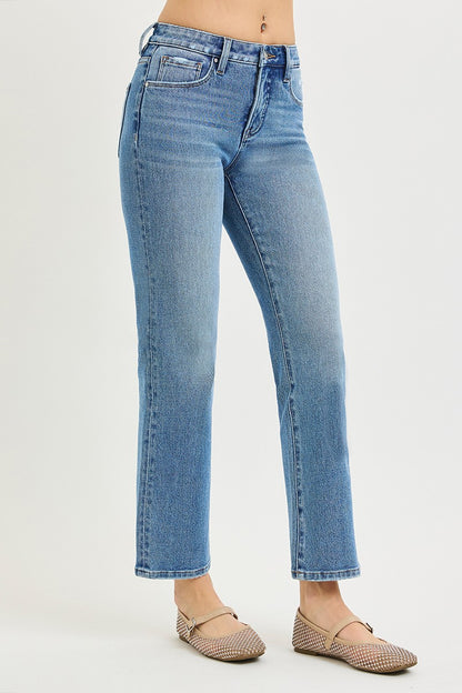 Risen Stretch Mid Rise Ankle Straight Jean