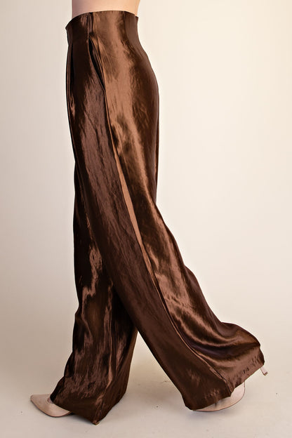 Metallic Brown High-waist Pleated Pants