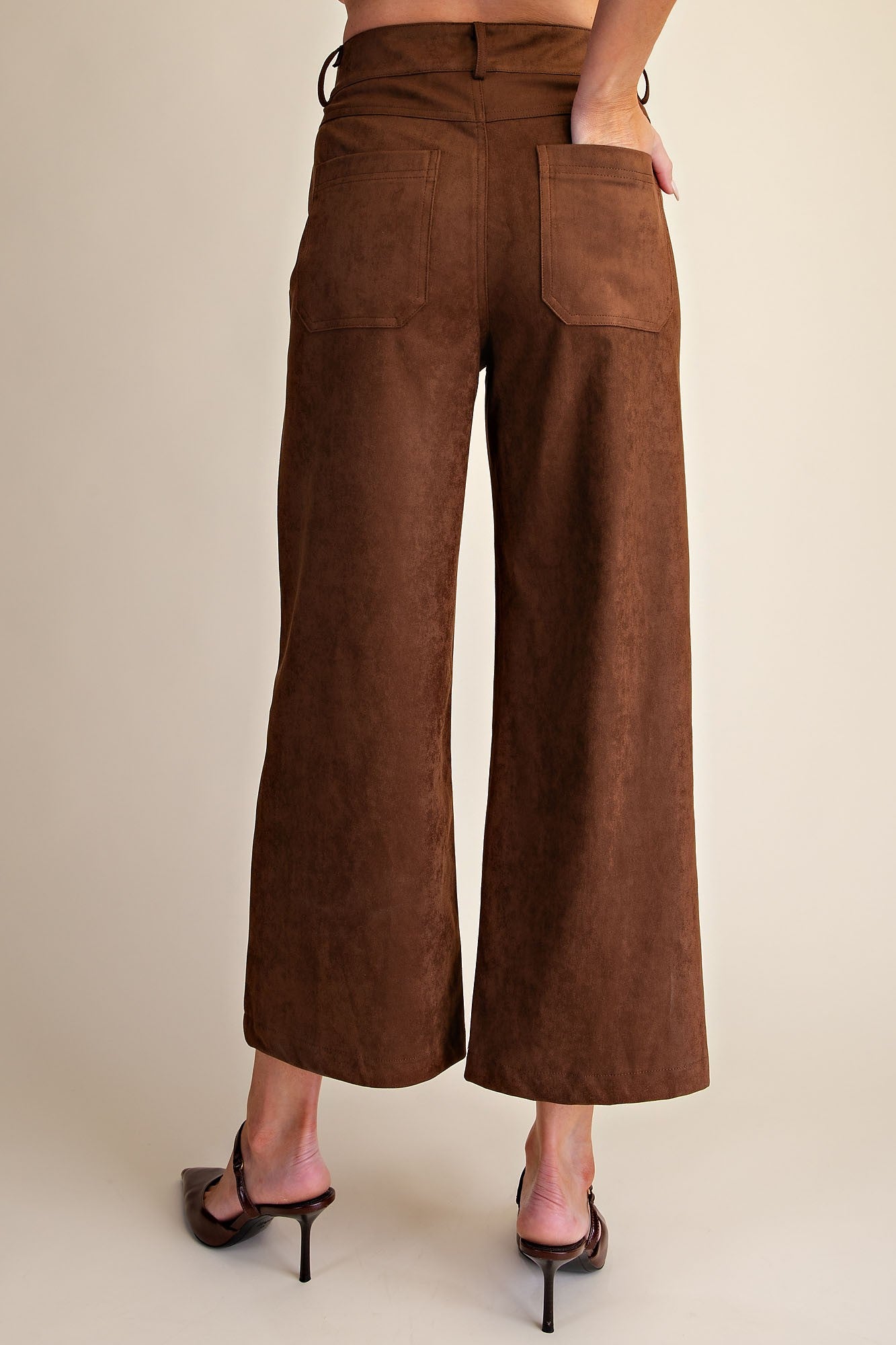 Faux Suede High Waist Wide Crop Pants