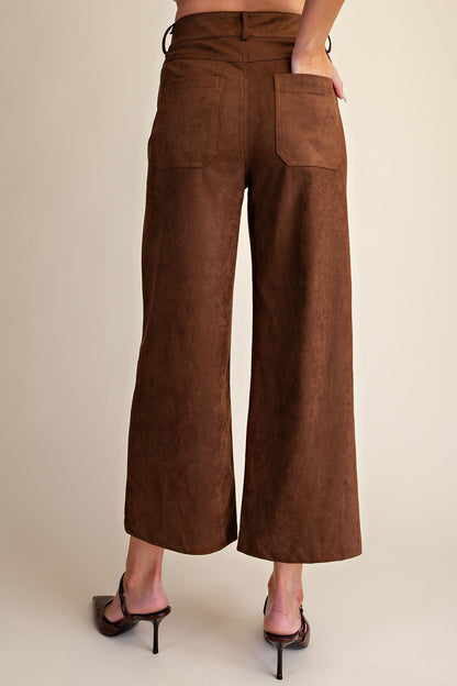 Faux Suede High Waist Wide Crop Pants