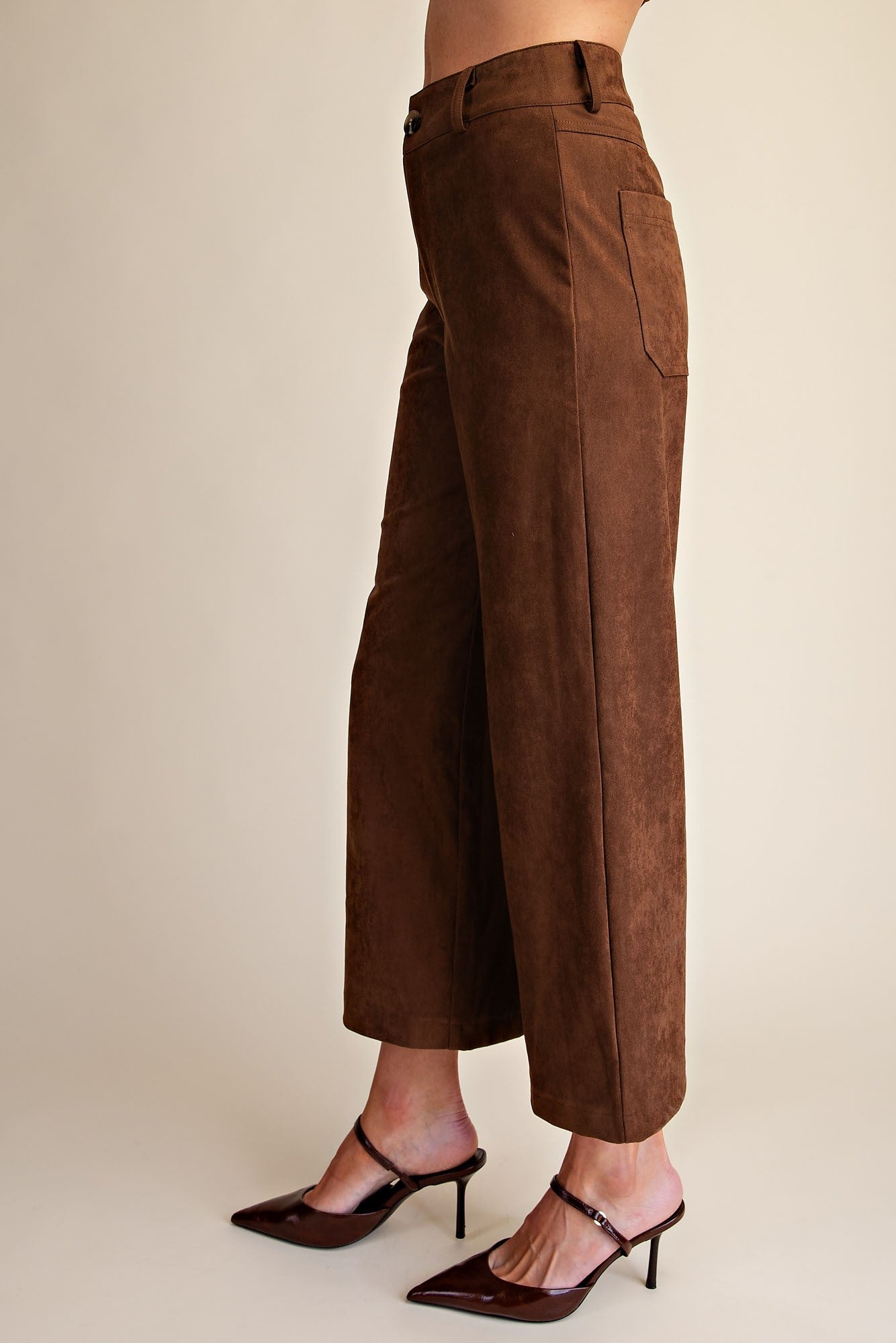 Faux Suede High Waist Wide Crop Pants