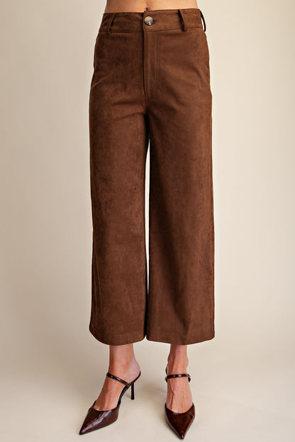 Faux Suede High Waist Wide Crop Pants