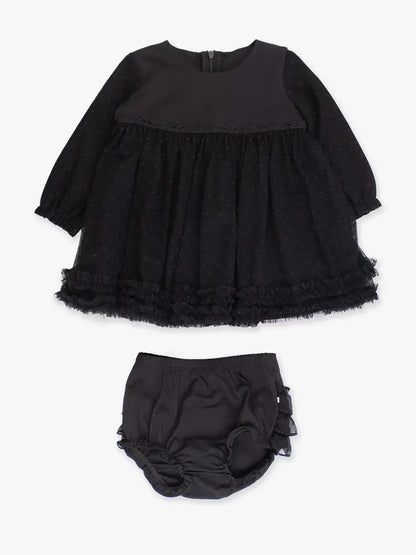 Baby Girls Black Long Sleeve Dotted Tulle Dress & Rufflebutt Set - Brazos Avenue Market 