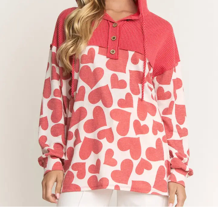 Valentine's Day Long Sleeve Hoodie Top - Brazos Avenue Market 