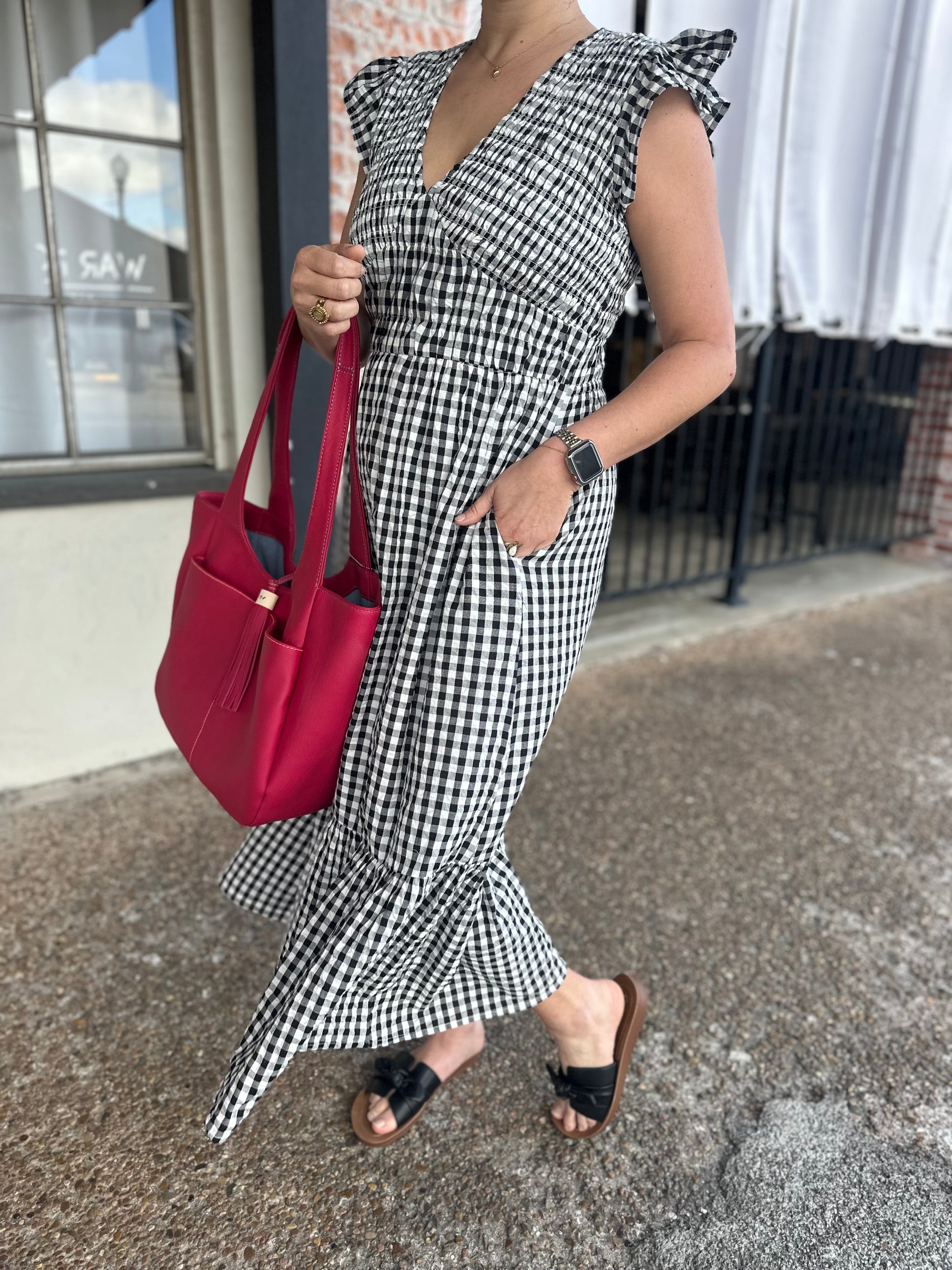 Black & White Gingham Midi Dress - Brazos Avenue Market 