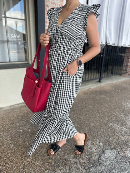 Black & White Gingham Midi Dress - Brazos Avenue Market 