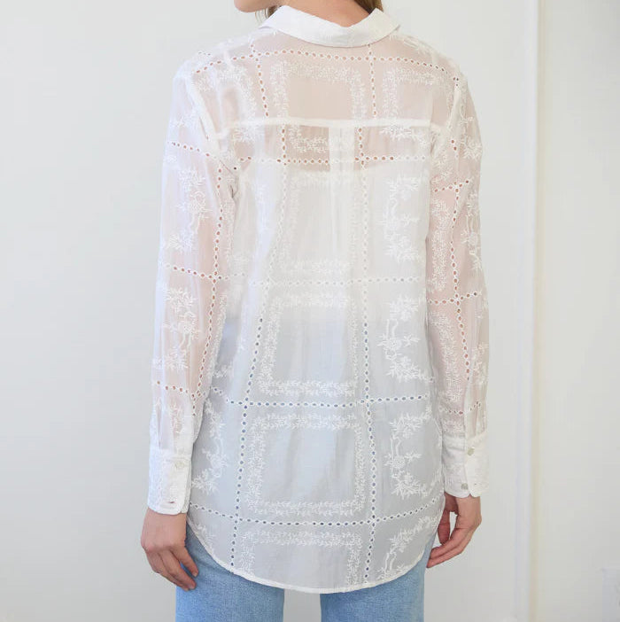 Ivory Embroidered Button Down - Brazos Avenue Market 