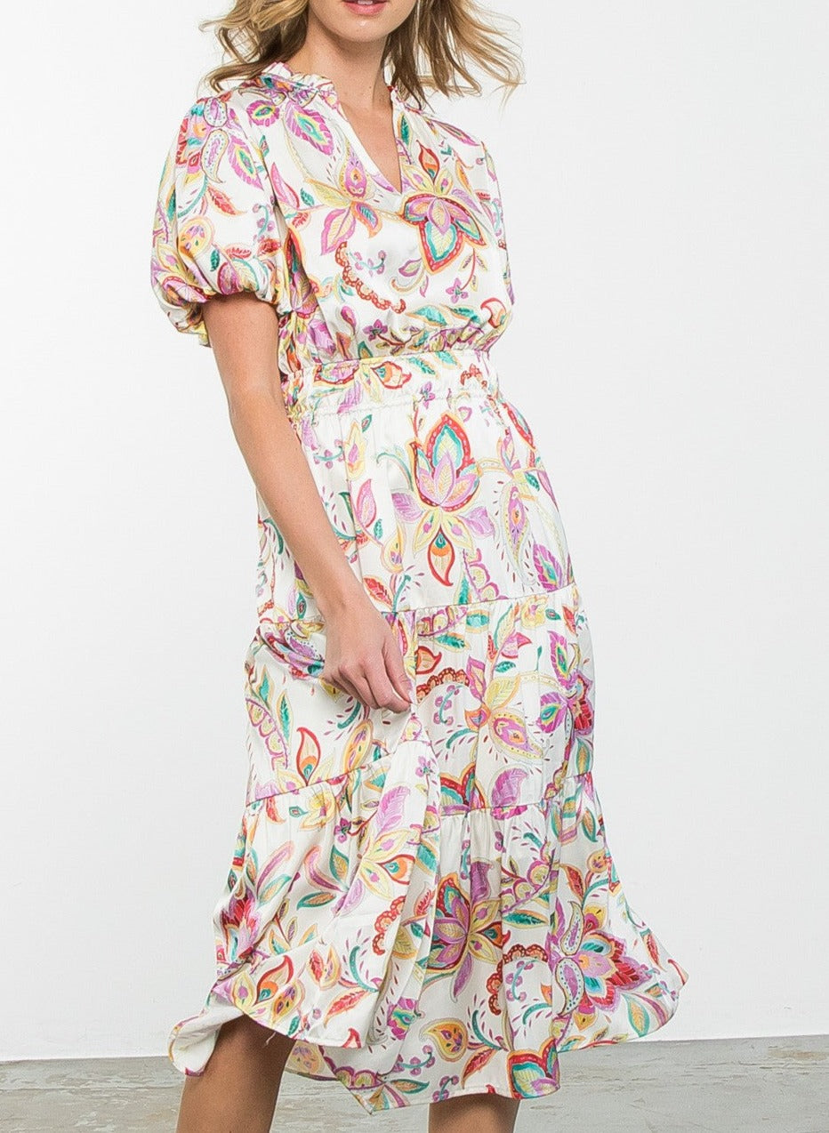 Floral Paisley Print Midi Dress