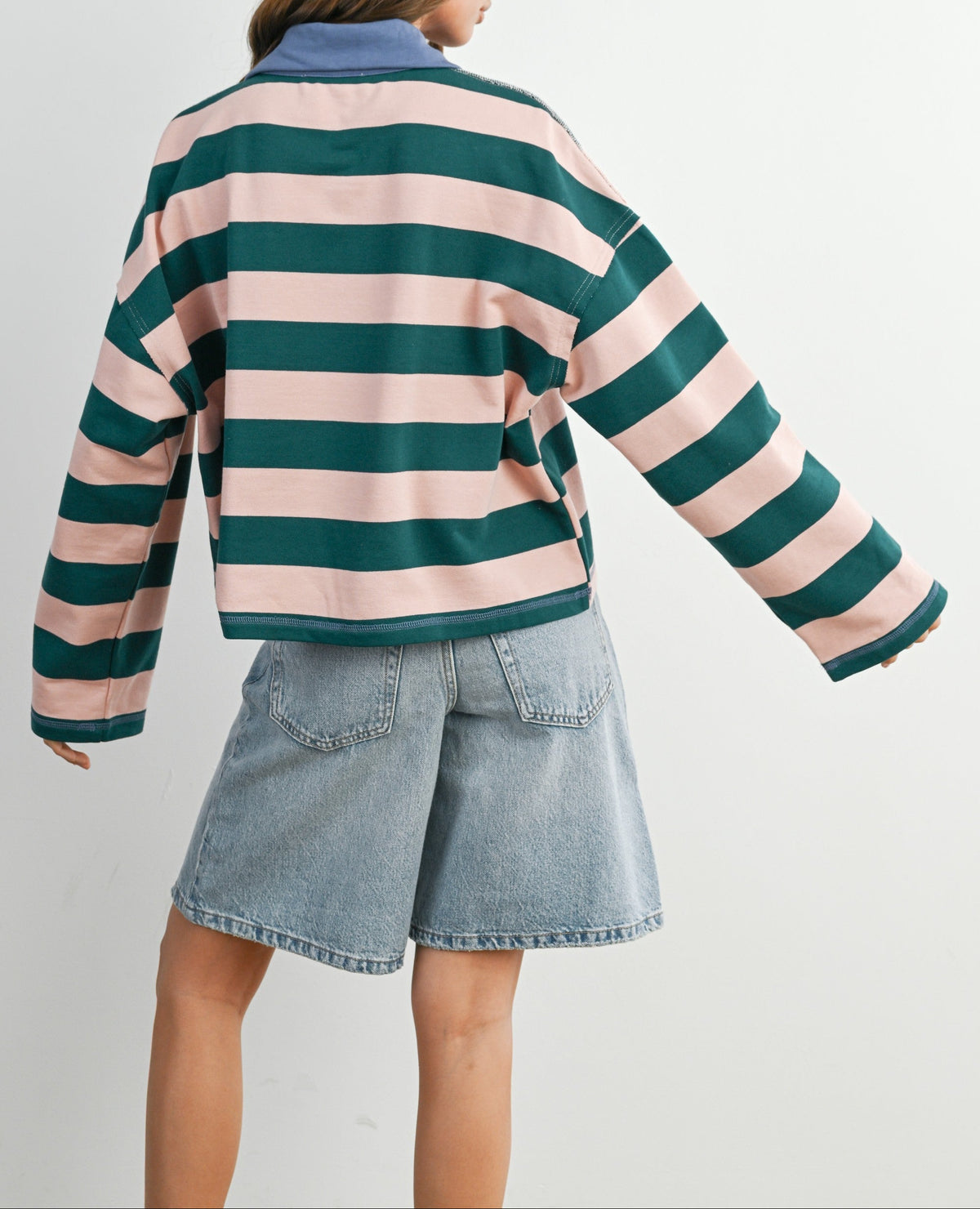 Striped Quarter-Zip Contrast Collar Sweatshirt
