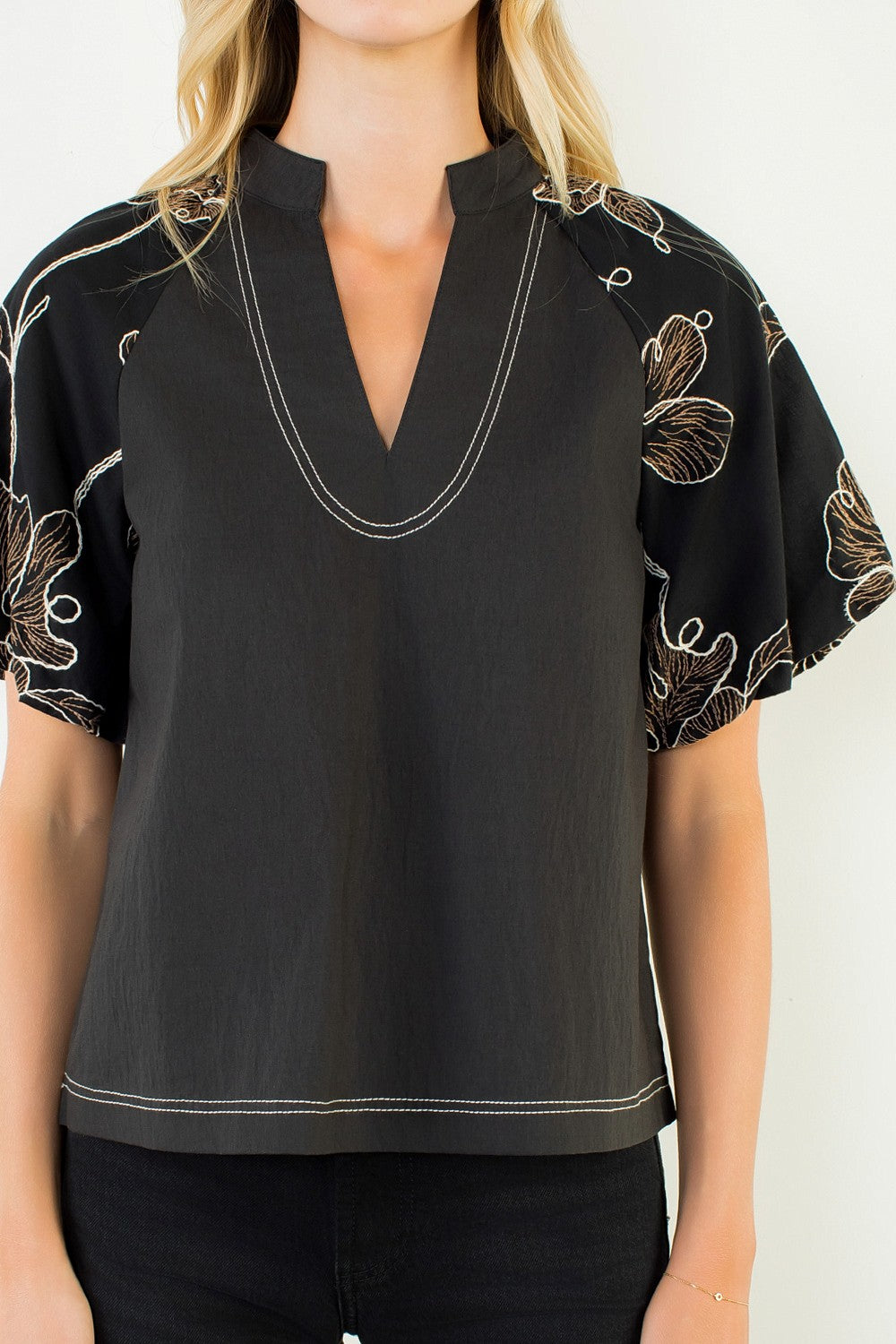Puff Sleeve With Embroidery Detail Top