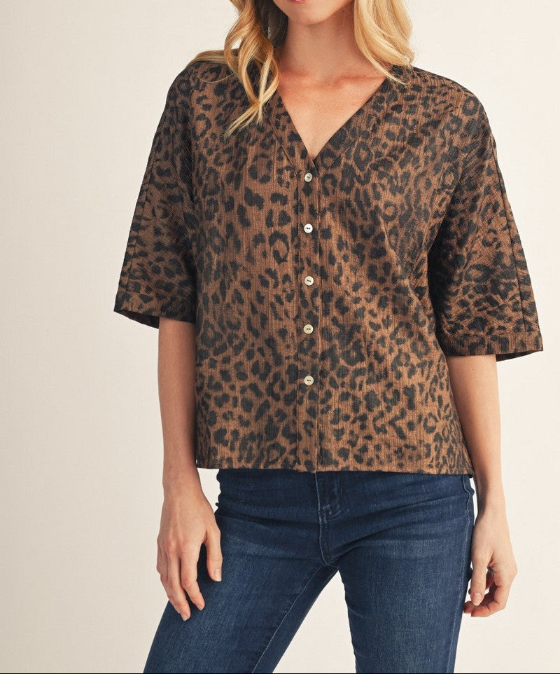 Button Down Metallic Leopard Top