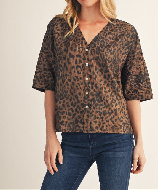 Button Down Metallic Leopard Top