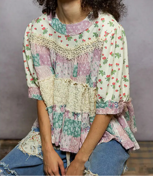 Plum Floral Mixed Media Top - Brazos Avenue Market 