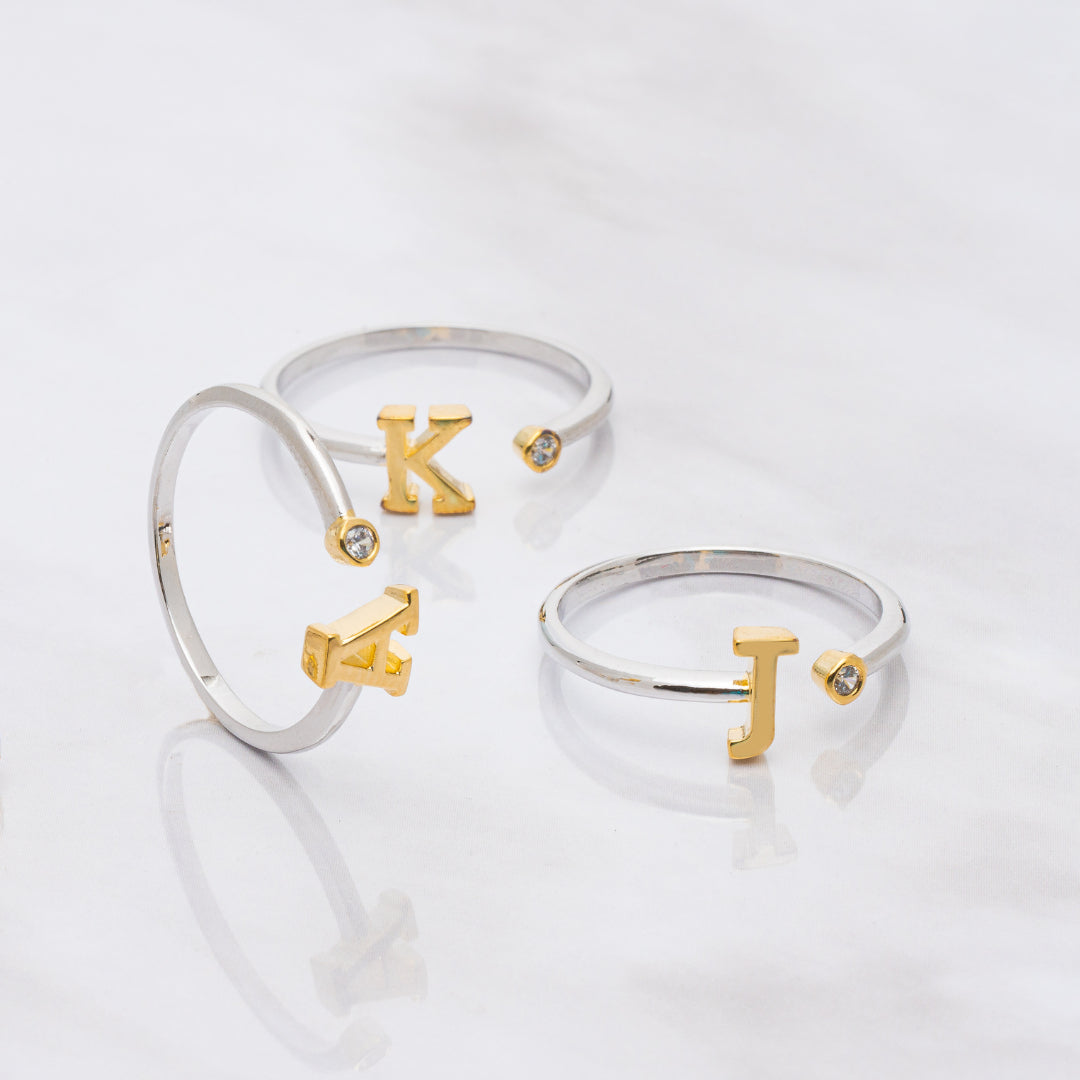 Two Tone Block Letter Initial Ring