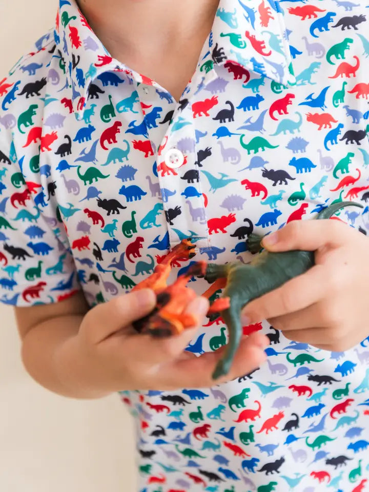 Boys Dino Roar Knit Short Sleeve Performance Polo - Brazos Avenue Market 