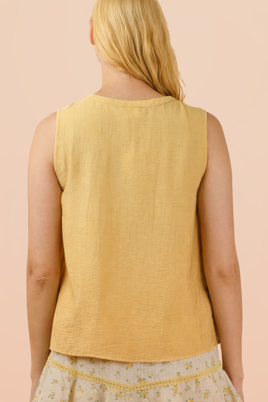 Half Button Down Pintuck Sleeveless Woven Top - Brazos Avenue Market 