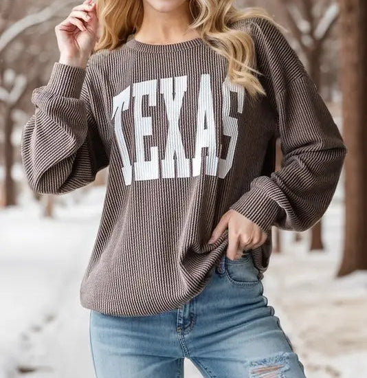 Long Sleeve Solid Ribbed Texas Top - Brazos Avenue Market 