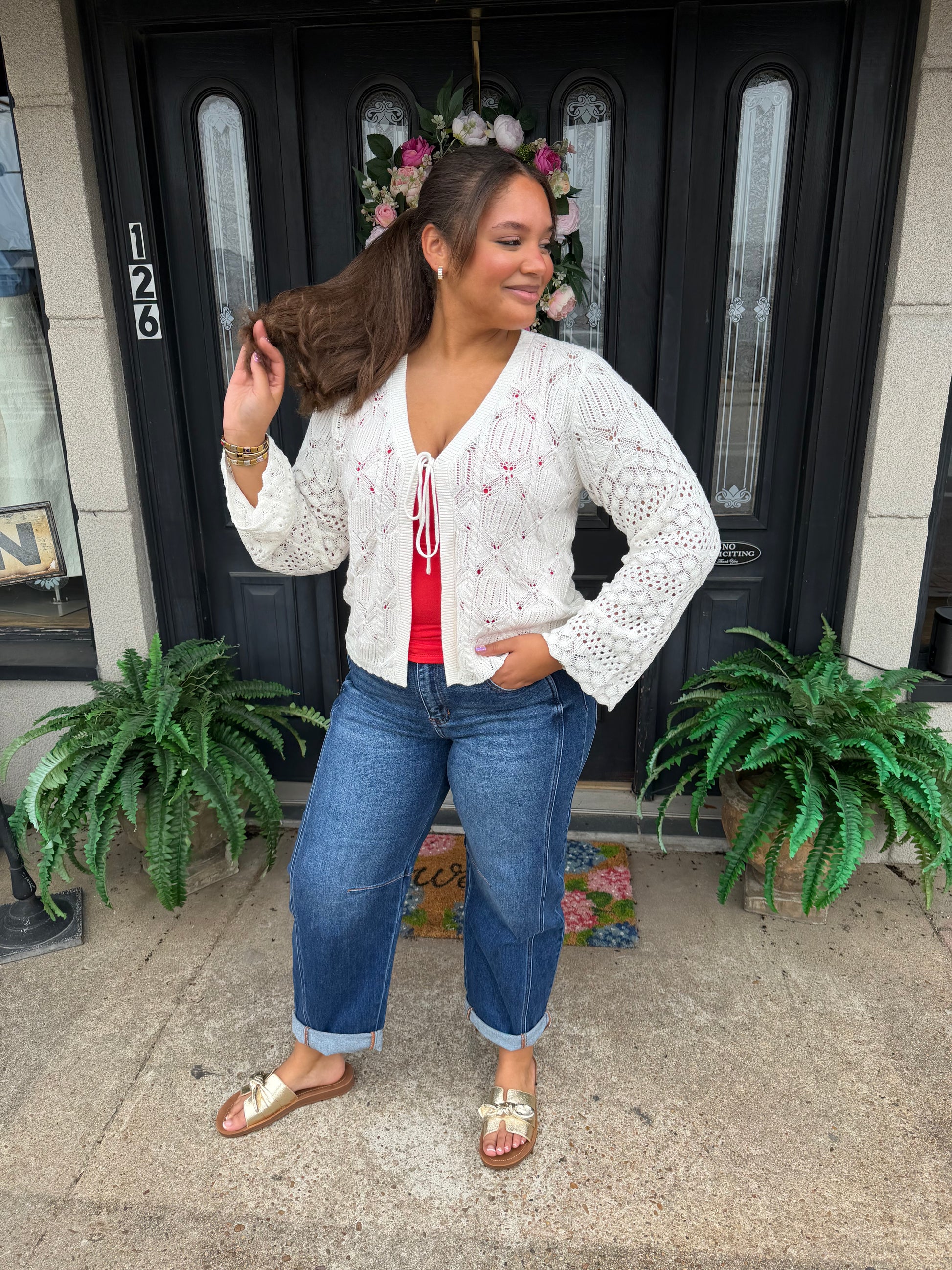 Ivory Knit Long Sleeve Cardigan - Brazos Avenue Market 