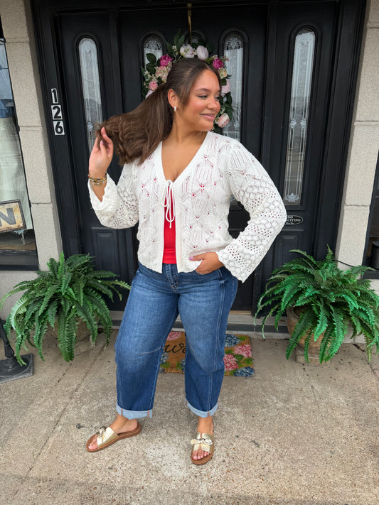 Ivory Knit Long Sleeve Cardigan - Brazos Avenue Market 
