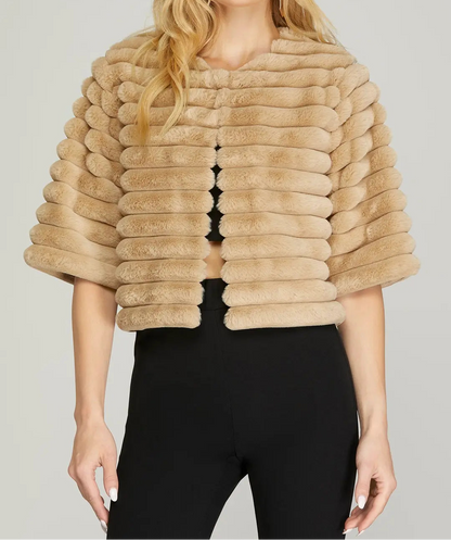 Half Sleeve Faux Fur Cropped Jacket - Brazos Avenue Market 