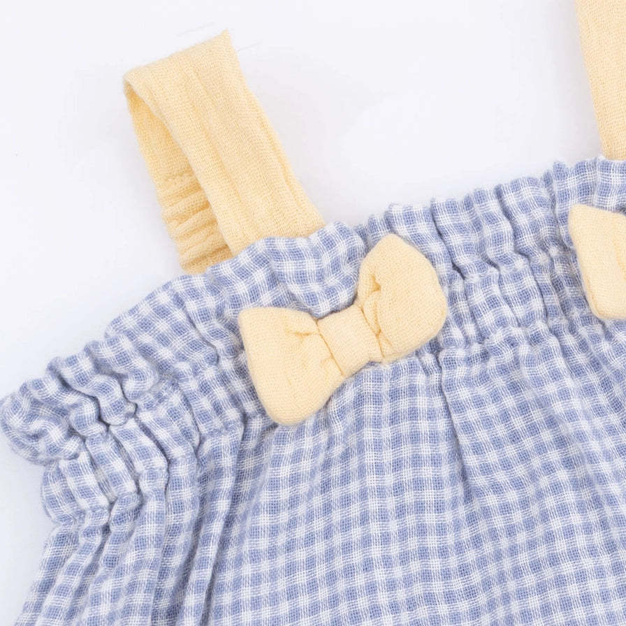 Micro Gingham Blue Blizzard - Top with Bows and Ruffle Leg Bloomer - Brazos Avenue Market 