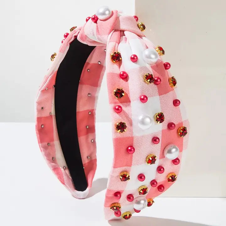 Plaid Beaded Wide Knotted Headband