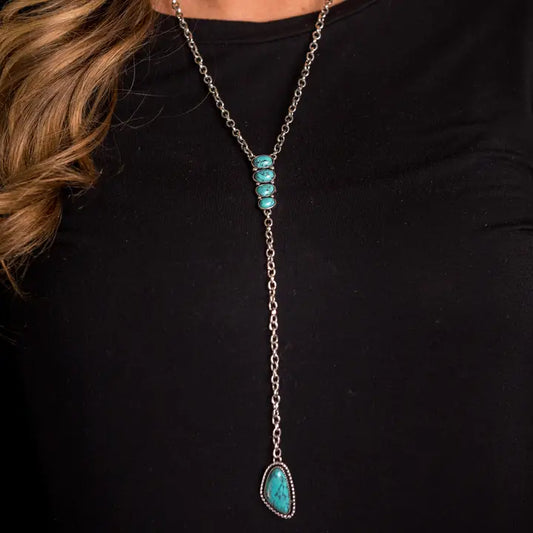 20" Burnished Silver Chain Y Necklace with Turquoise Accents