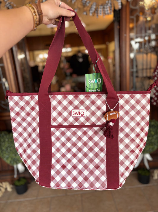Gameday Gingham Maroon Zippi 36 Cooler