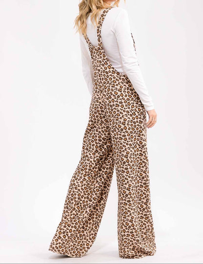 Leopard Print Wide Leg Overalls
