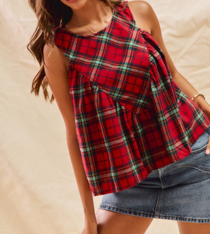 Christmas Checkered Plaid Sleeveless Top - Brazos Avenue Market 