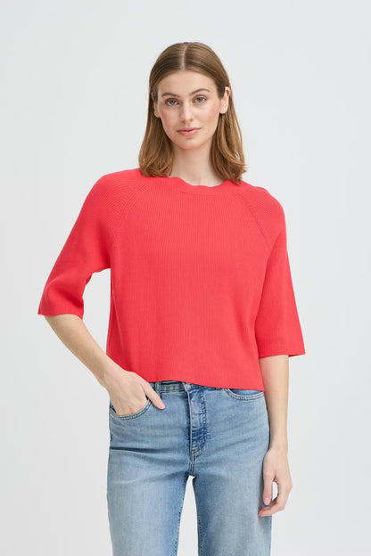 Spring Ribbed Knit Short Sleeve Sweater