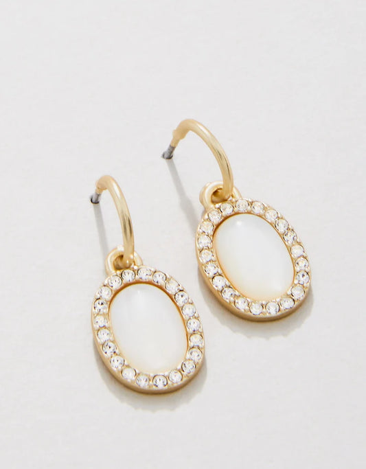 Oval Halo Drop Hoop Earrings Mother-of-Pearl