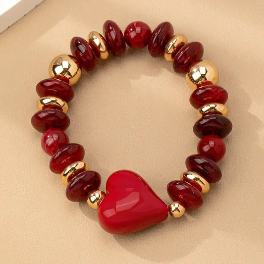 Handmade Chunky Beaded Heart Charm Bracelet