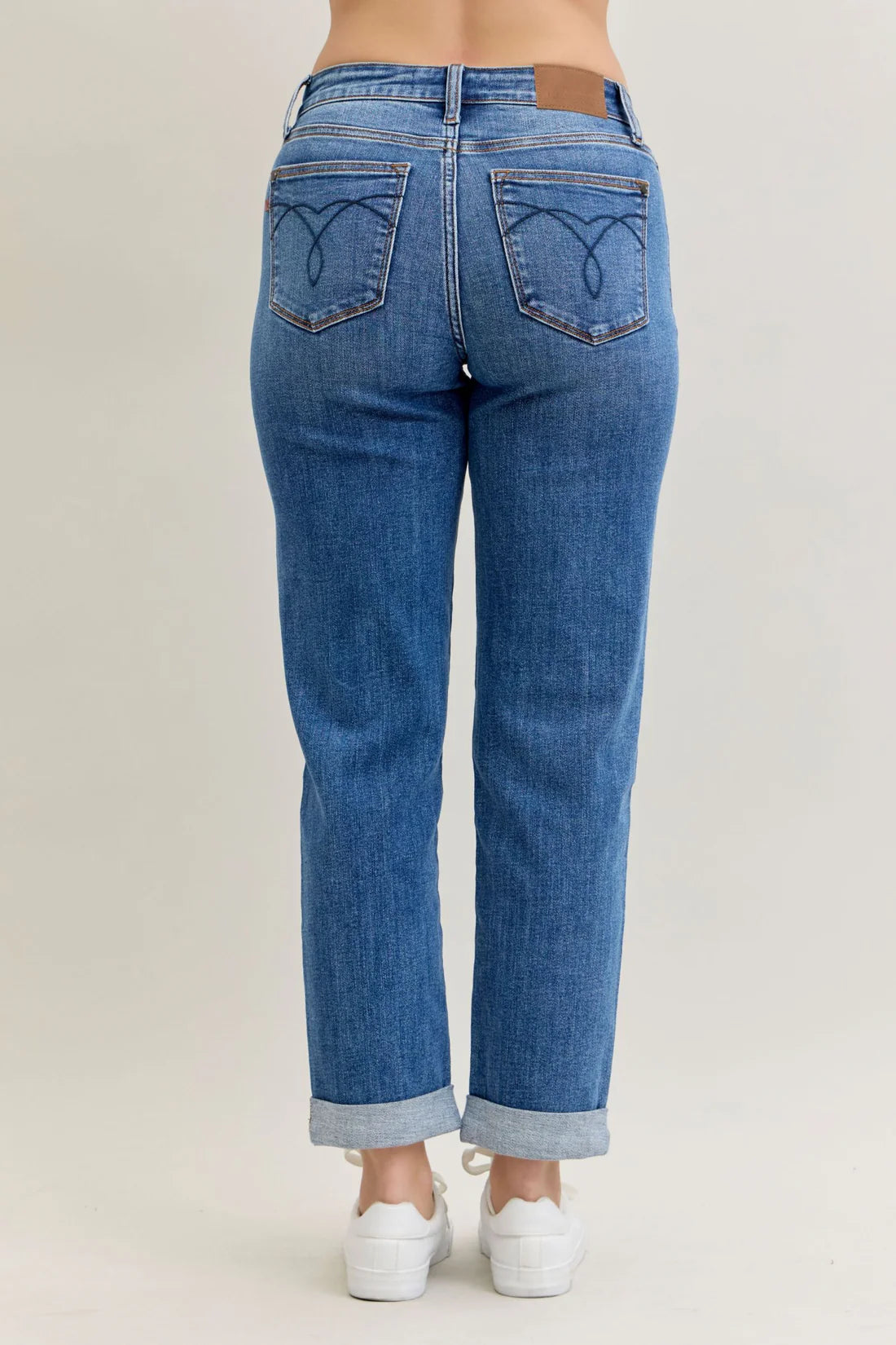 Judy Blue Mid Rise Classic Cuffed Boyfriend Denim Jeans - Brazos Avenue Market 
