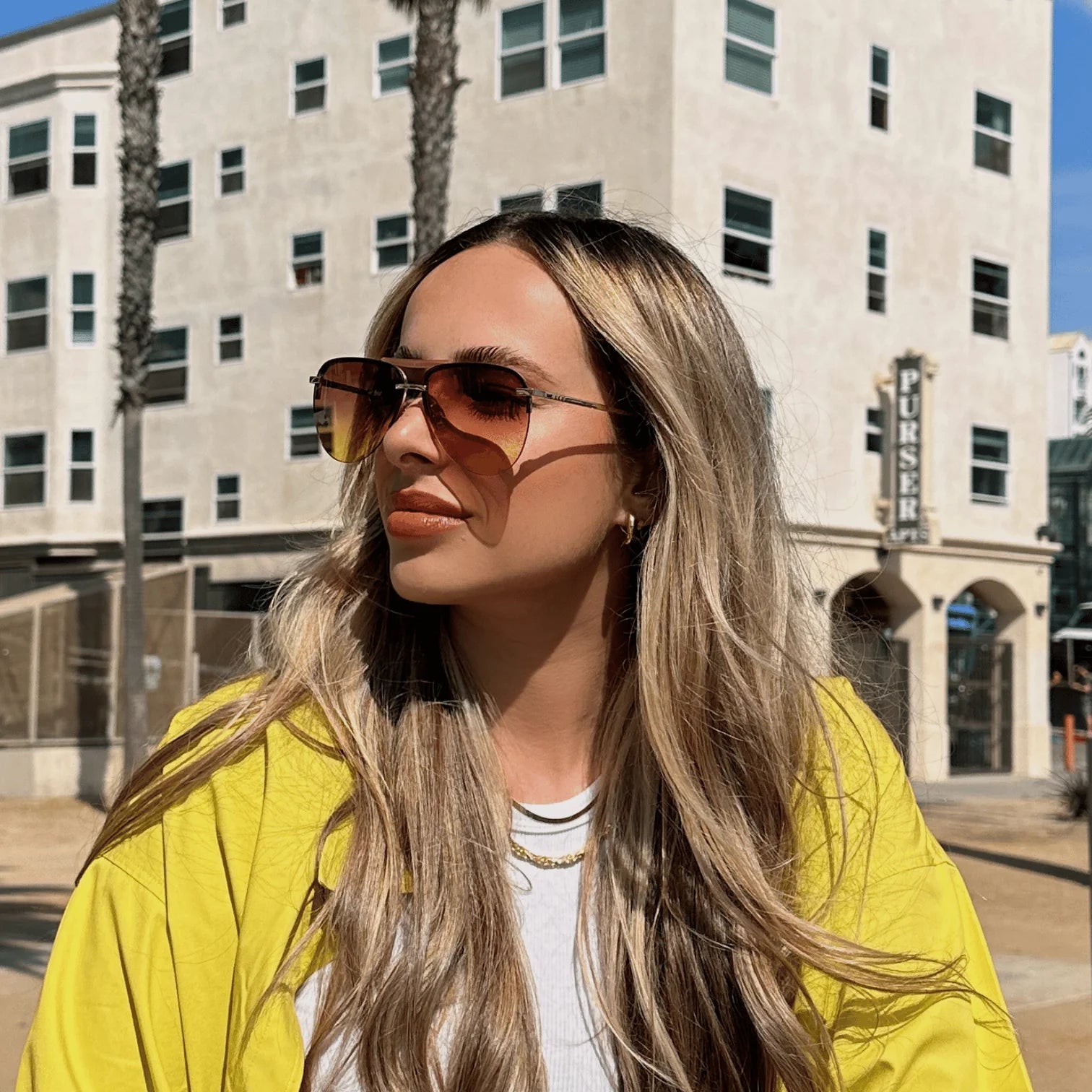 Harlowe Square Sunglasses, Gold & Taupe Flash