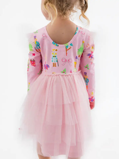 Girls Sugarplum Dreams Flutter Tulle Long Sleeve Twirl Dress - Brazos Avenue Market 