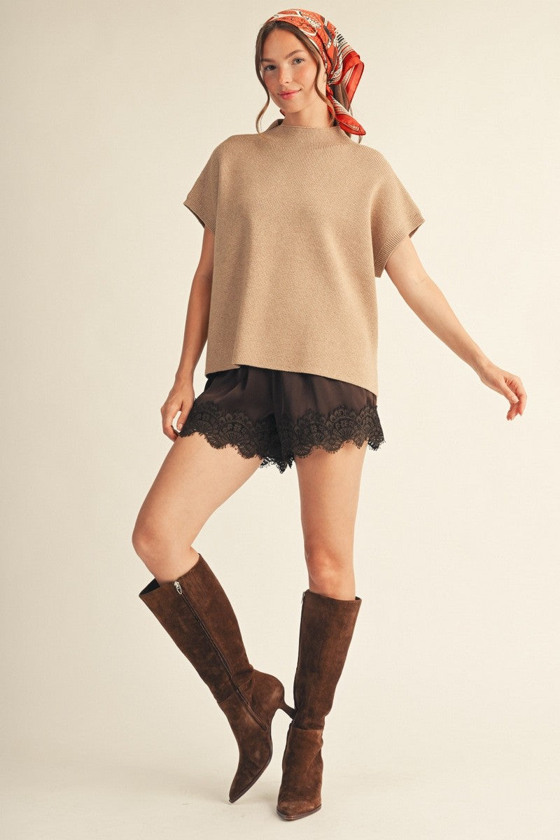 Lace Trim Detail Satin Shorts