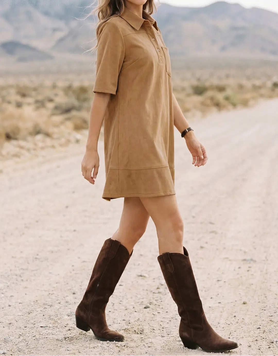 Suede Mini Dress Brown / M