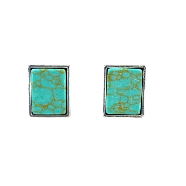 Silver Rectangular Turquoise Stud Earrings