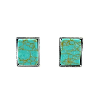 Silver Rectangular Turquoise Stud Earrings