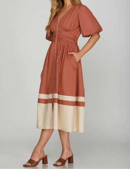 Fall Color Block Midi Dress